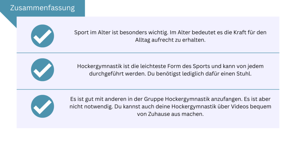 Zusammenfassung von Hockergymnastik für Senioren